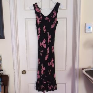 Ruffled Floral Black and Pink Dress